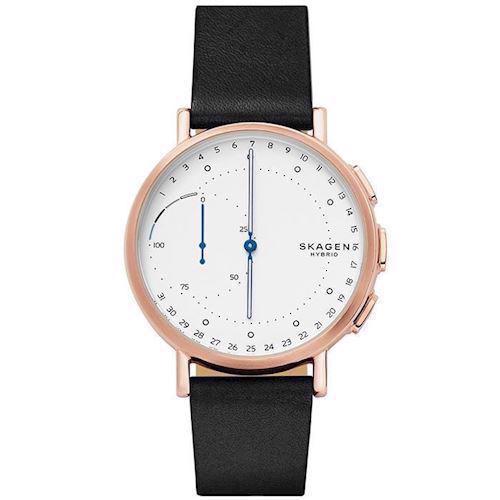 Image of rosa forgyldt stål Signatur hybrid smartwatch quartz med tre visere herre ur fra Skagen Connected